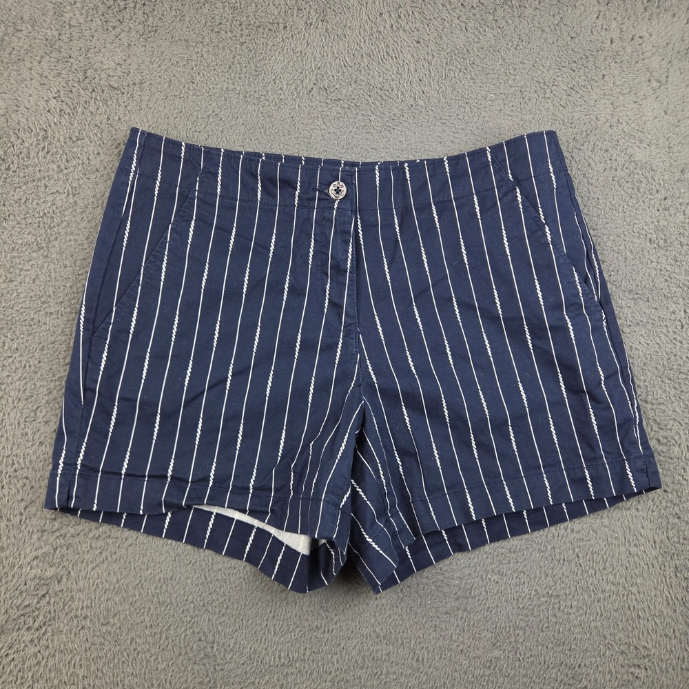 Nautica Shorts Women's 12 Navy Blue White Rope Pinstriped Stretch Chino